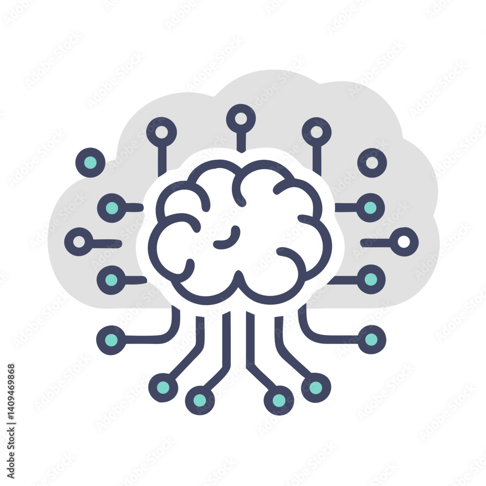 Aufkleber Cloud in Neural Network Icon Representing AI Cloud Computing and Data Processing
