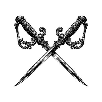Crossed ornate daggers with intricate details and vintage design