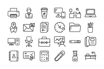 Office & Workplace Icon Set – Business, Communication, Work Tools, Productivity Symbols

