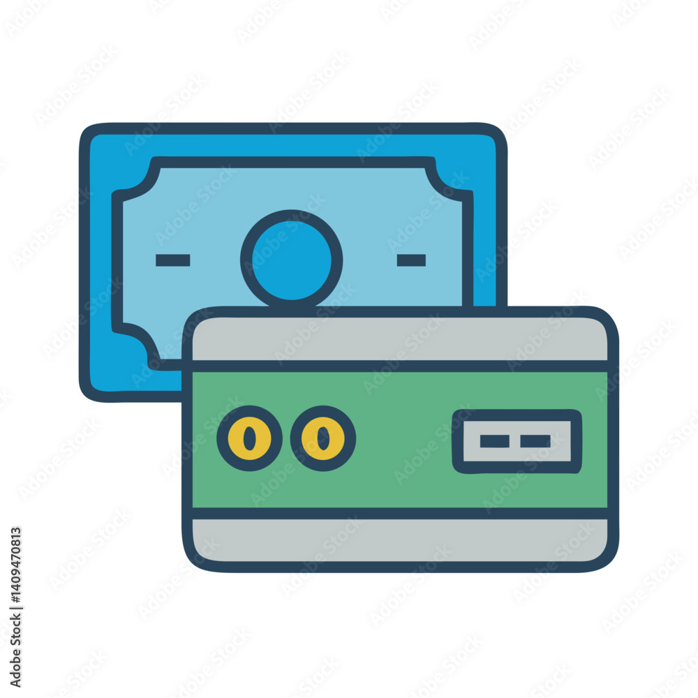 Aufkleber credit card with cash icon representing mixed payment methods and transactions