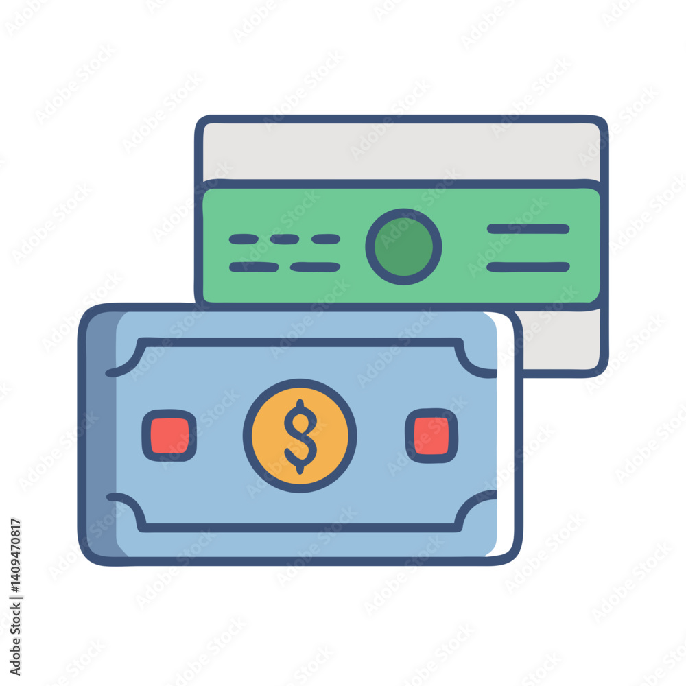 Poster Credit Card with Cash Icon Representing Mixed Payment Methods and Transactions