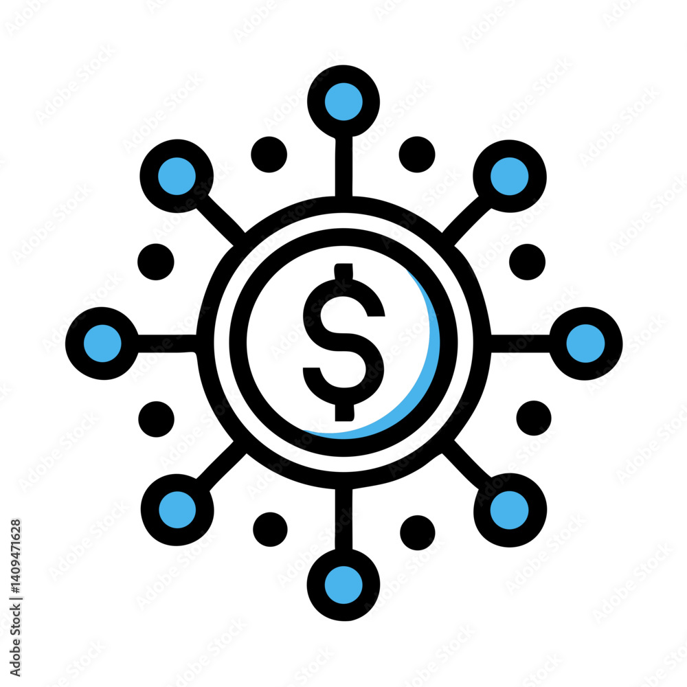 Poster dollar symbol with nodes icon representing digital currency and blockchain