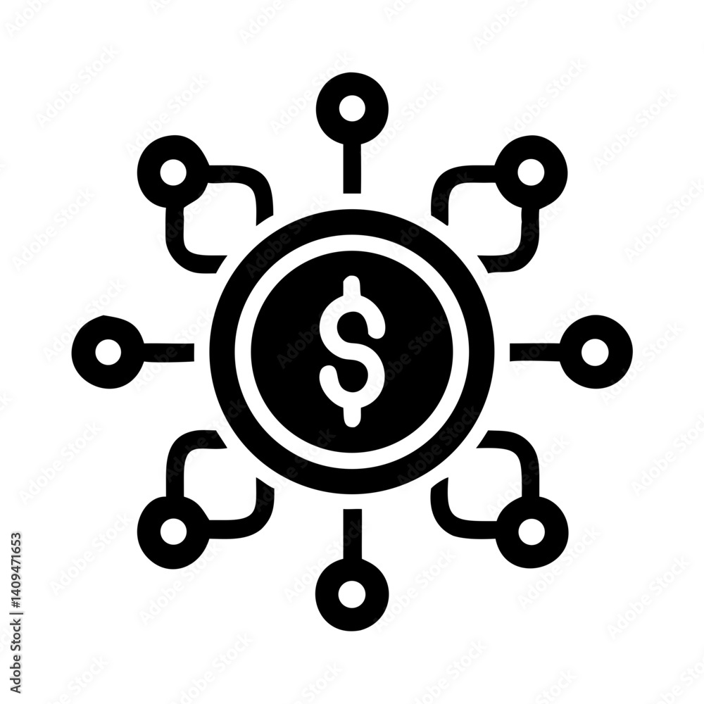 Poster dollar symbol with nodes icon representing digital currency and blockchain
