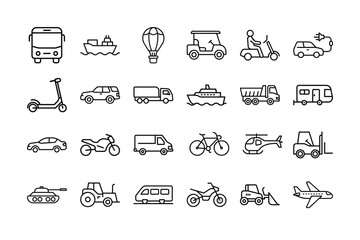 Transportation & Vehicle Icon Set – Land, Sea, Air, and Electric Mobility Symbols

