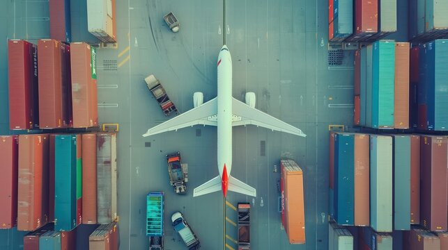 Efficient transport logistic system with cargo planes and trucks. minimalist,