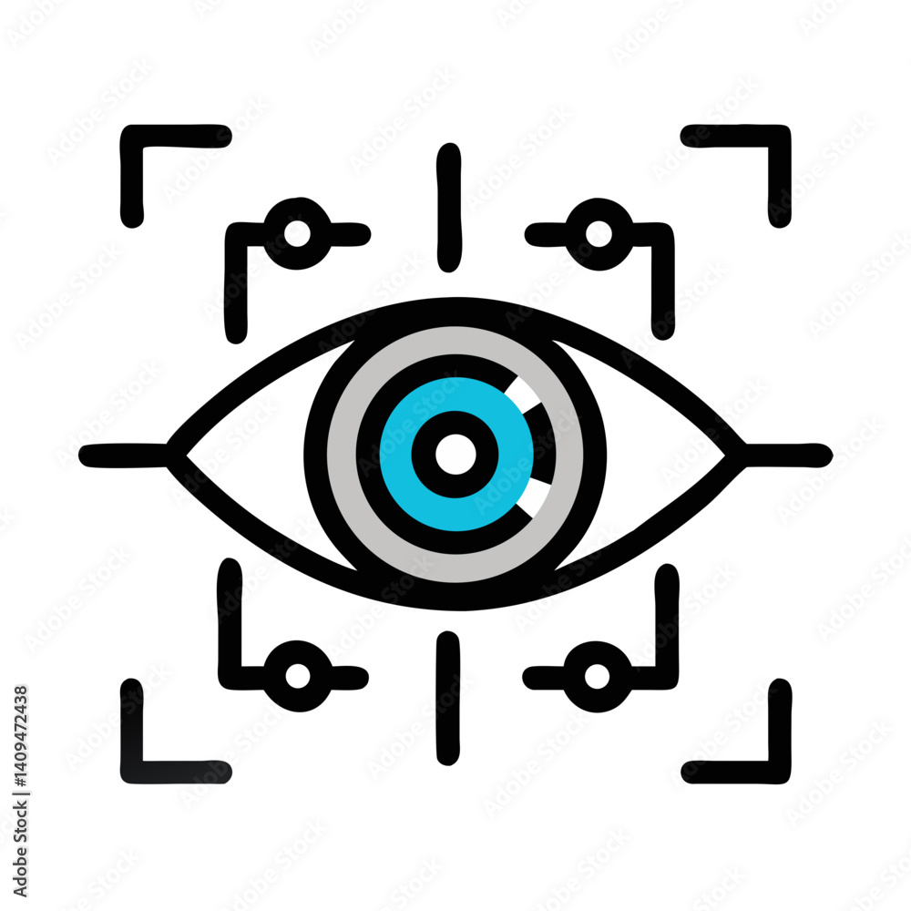 Fototapete Eye with Scanner Frame Icon Representing AI Vision and Machine Learning