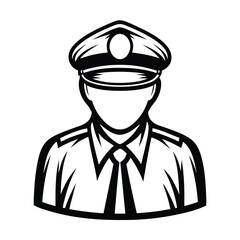 Policeman Icon Black and White Outline of Faceless Man with Hat and Uniform