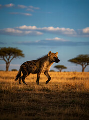 Hyaena walking on the grassland