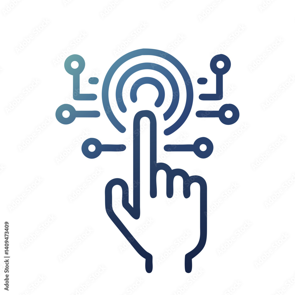Aufkleber Finger Tap with Circuit Icon Representing Biometric Authentication and Digital Security