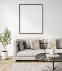 Modern Living Room with Sofa, Artwork, and Plants