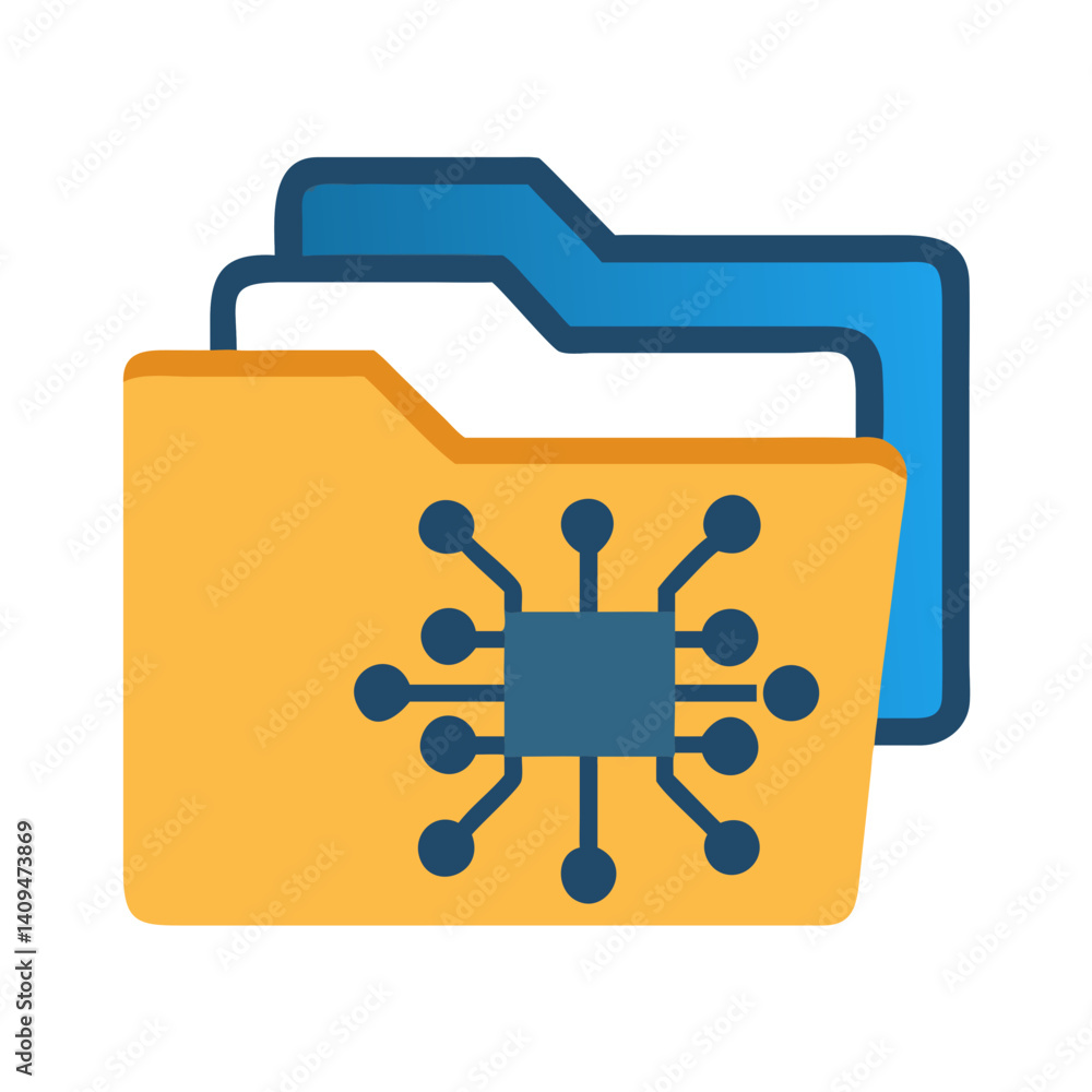 Poster Folder with Circuits Icon Representing AI File and Digital Intelligence Storage