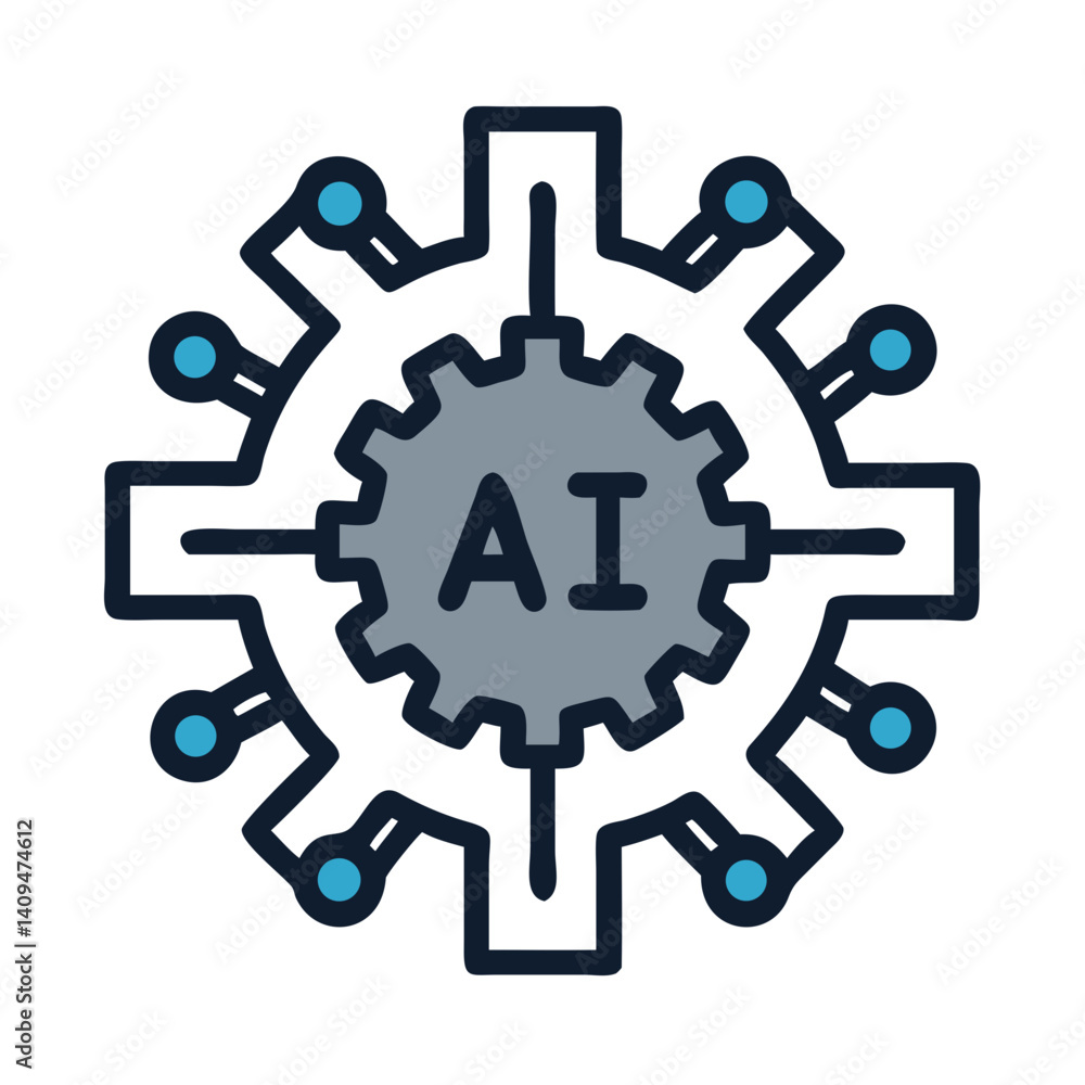 Poster Gear with Circuit Icon Representing AI System and Intelligent Automation