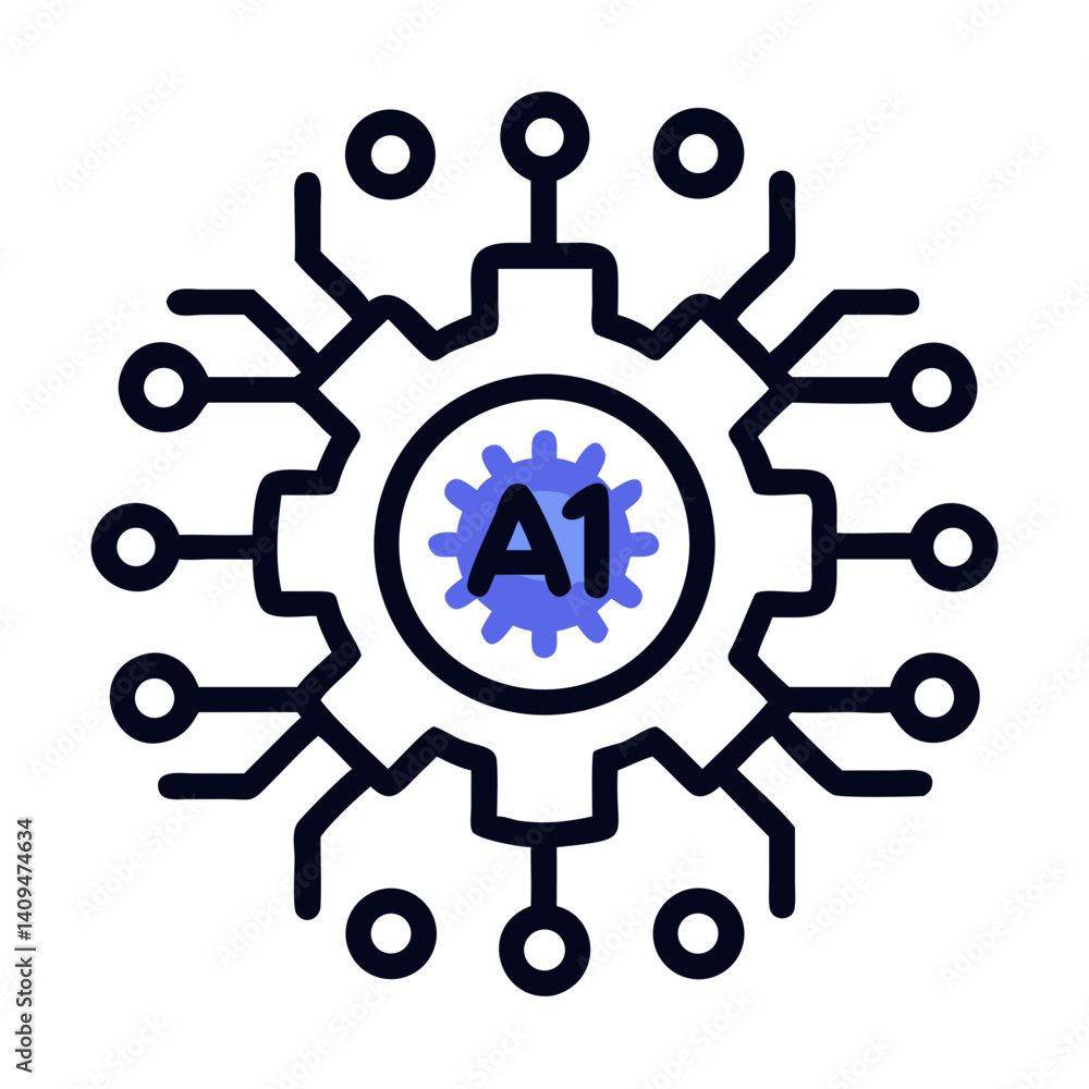 Poster Gear with Circuit Icon Representing AI System and Intelligent Automation