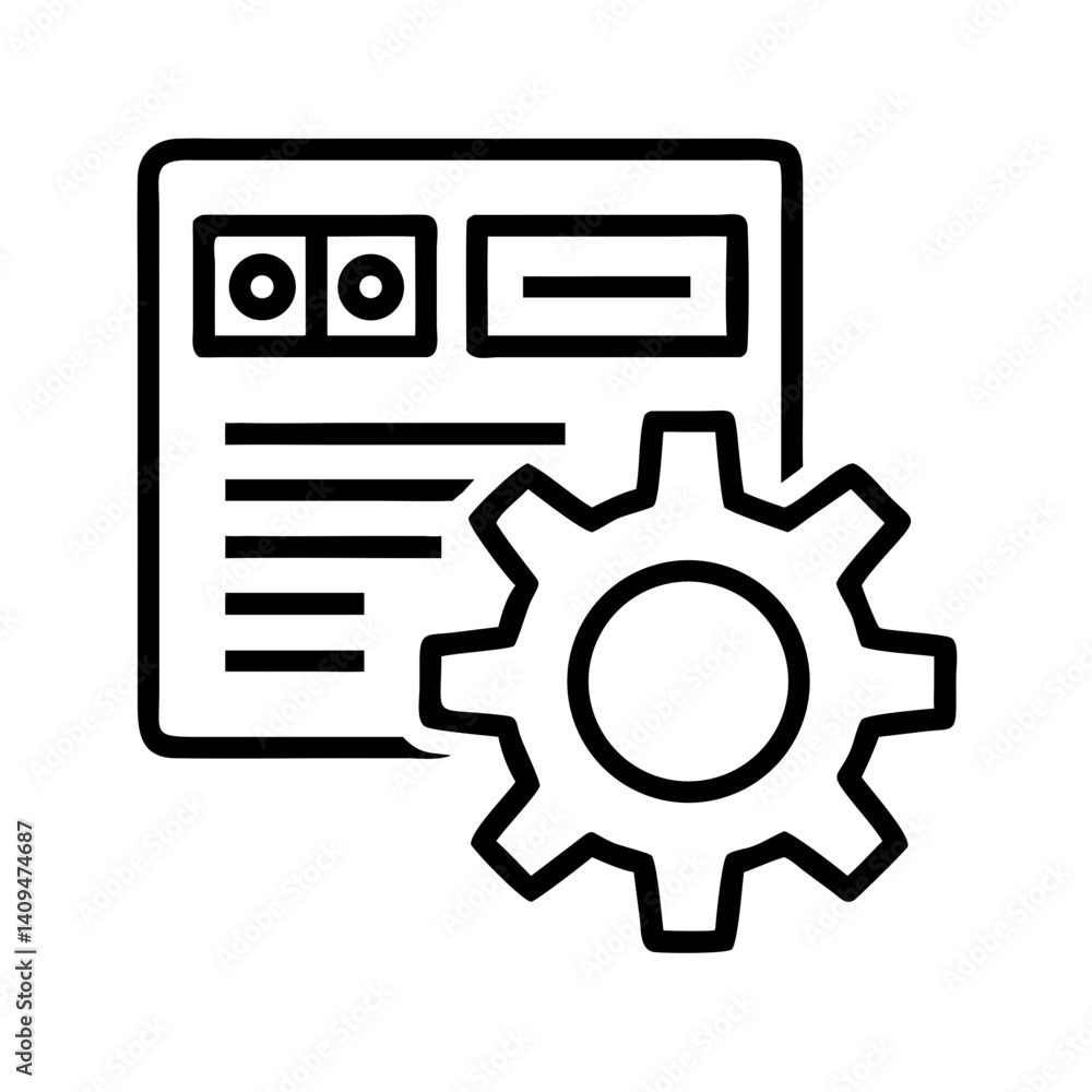 Leinwandbilder Gear with Layout Icon Representing Content Management and Digital Configuration