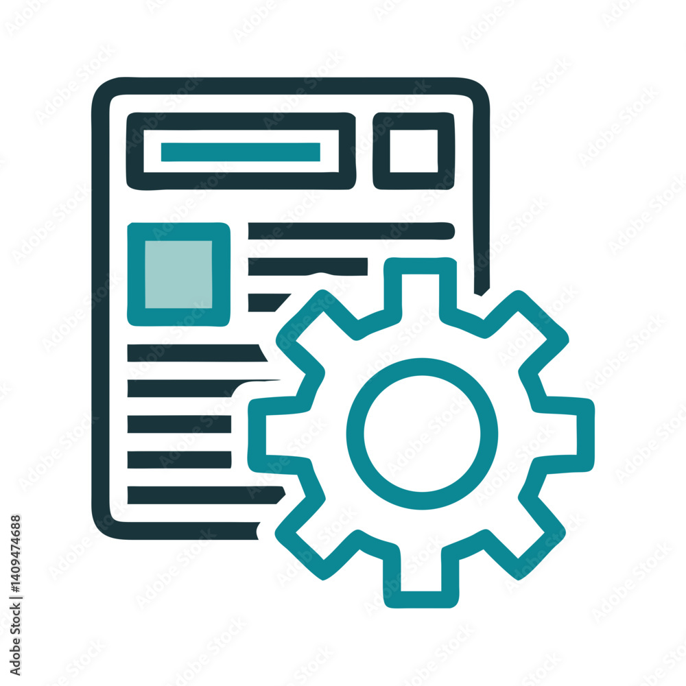 Poster Gear with Layout Icon Representing Content Management and Digital Configuration