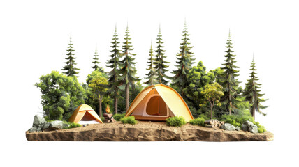 Camping Adventure Tranquil Forest Scene Isolated on White