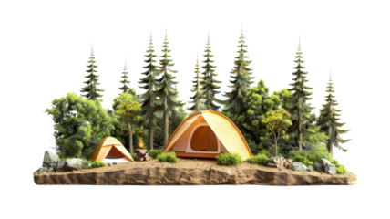 Camping Adventure Tranquil Forest Scene Isolated on White