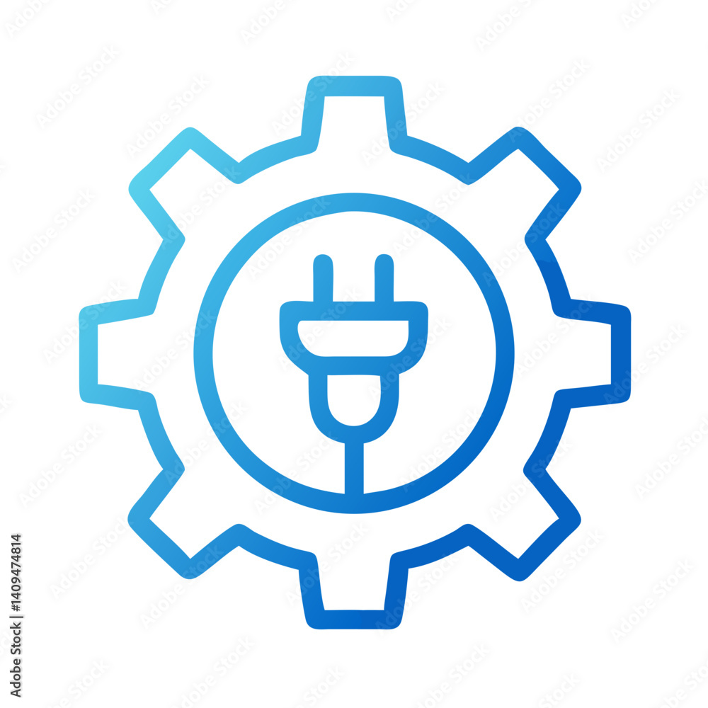 Aufkleber gear with power plug icon representing energy management and technological power systems