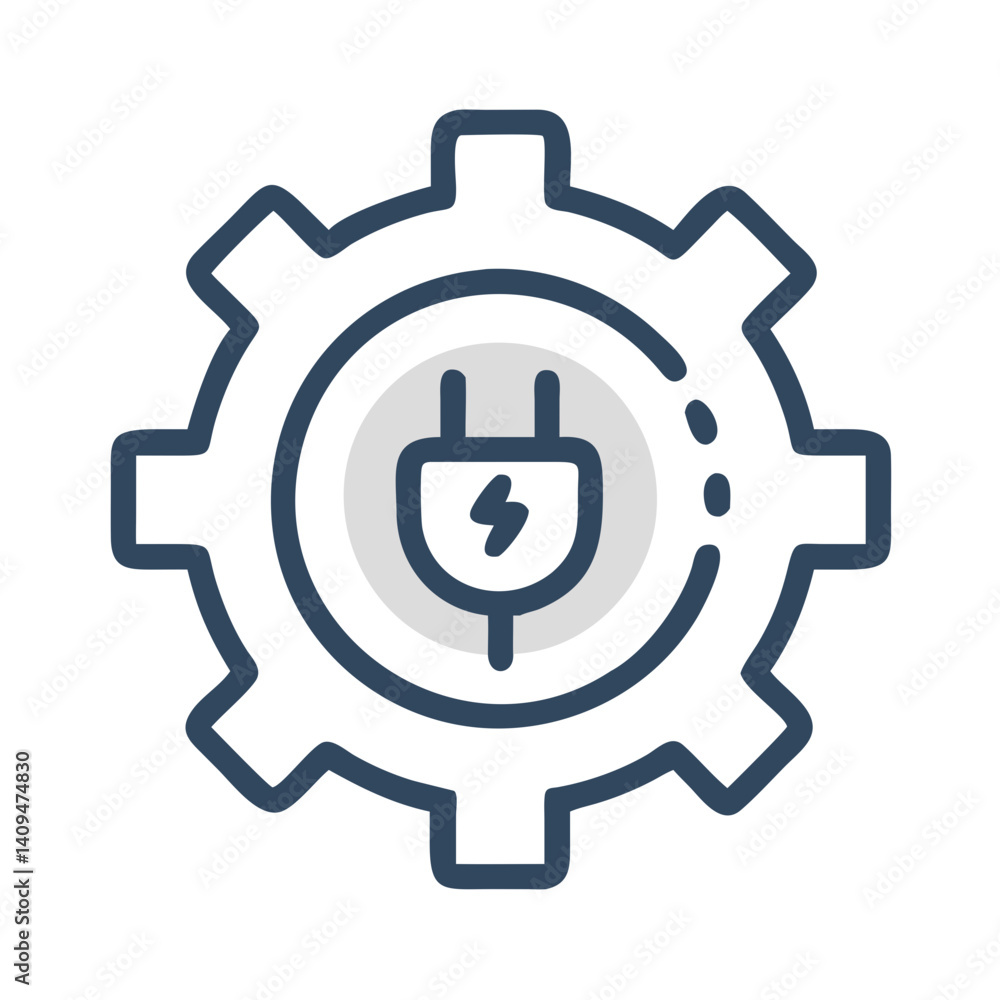 Aufkleber gear with power plug icon representing energy management and technological power systems