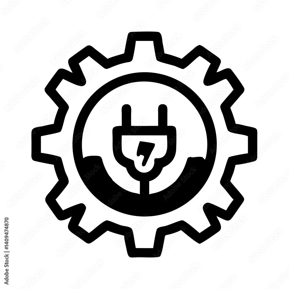 Poster Gear with Power Plug Icon Representing Energy Management and Technological Power Systems