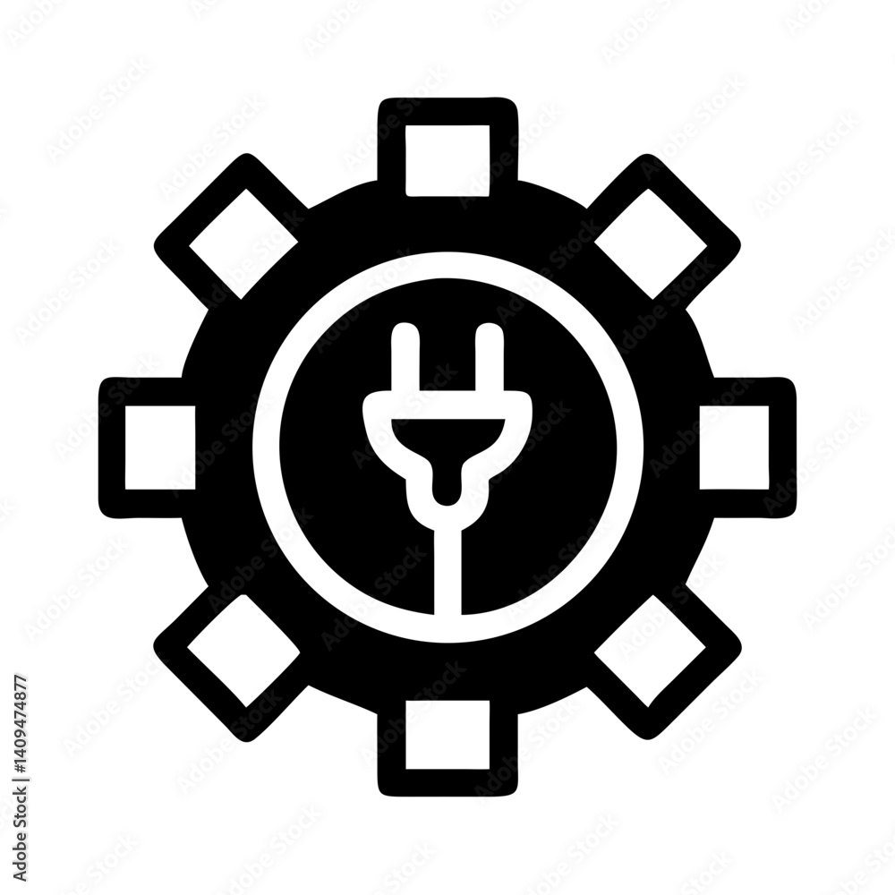 Aufkleber gear with power plug icon representing energy management and technological power systems