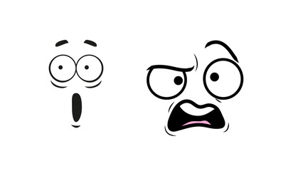 Hilarious surprised reaction illustration, isolated, with exaggerated facial features
