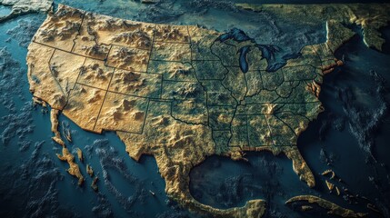 This detailed map of the United States is integrated with the American flag colors, representing each state boundary clearly. It emphasizes patriotism and national identity.