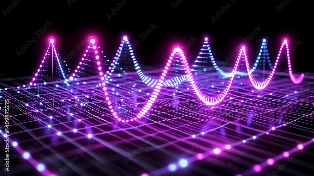 Poster abstract representation of data waves in a neon-lit grid.
