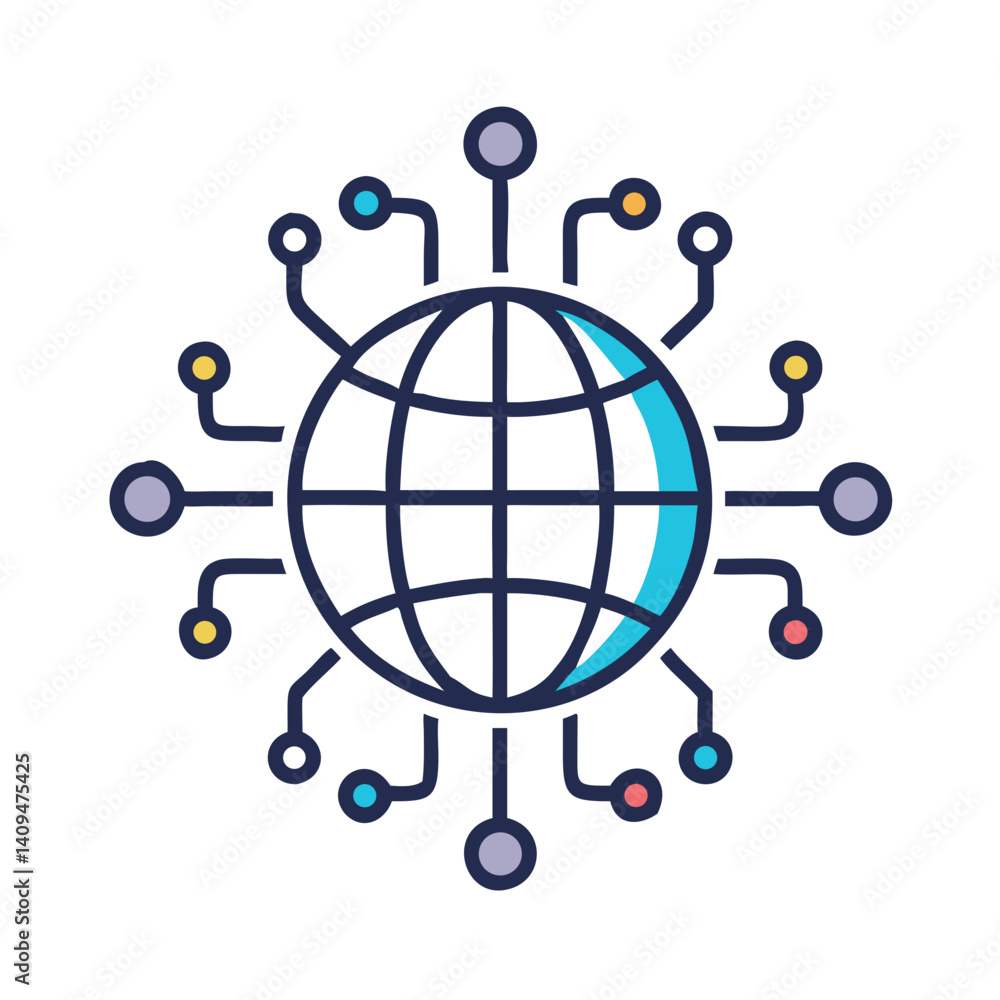 Poster Globe with Circuit Nodes Icon Representing Global Connectivity and Digital Network