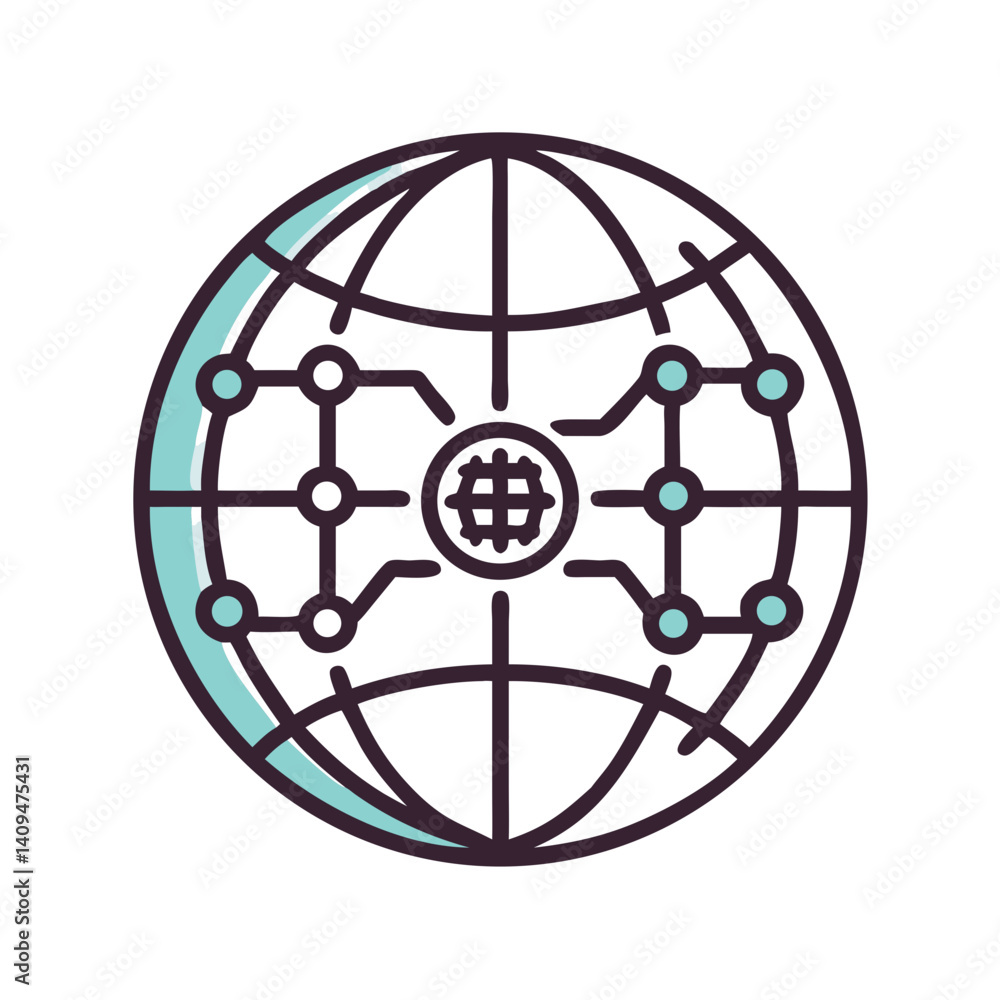 Poster Globe with Circuit Nodes Icon Representing Global Connectivity and Digital Network