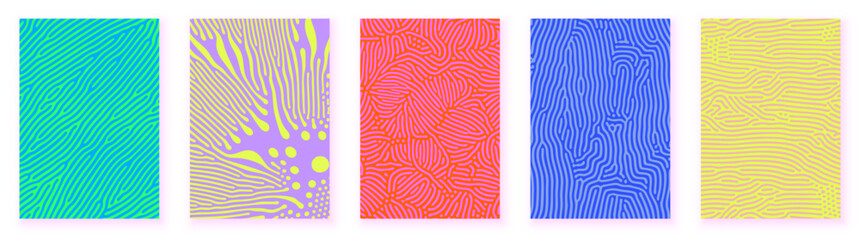 Organic patterns or abstract groovy psychedelic backgrounds. Vector organic patterns of color splash flow lines for abstract modern trendy backgrounds