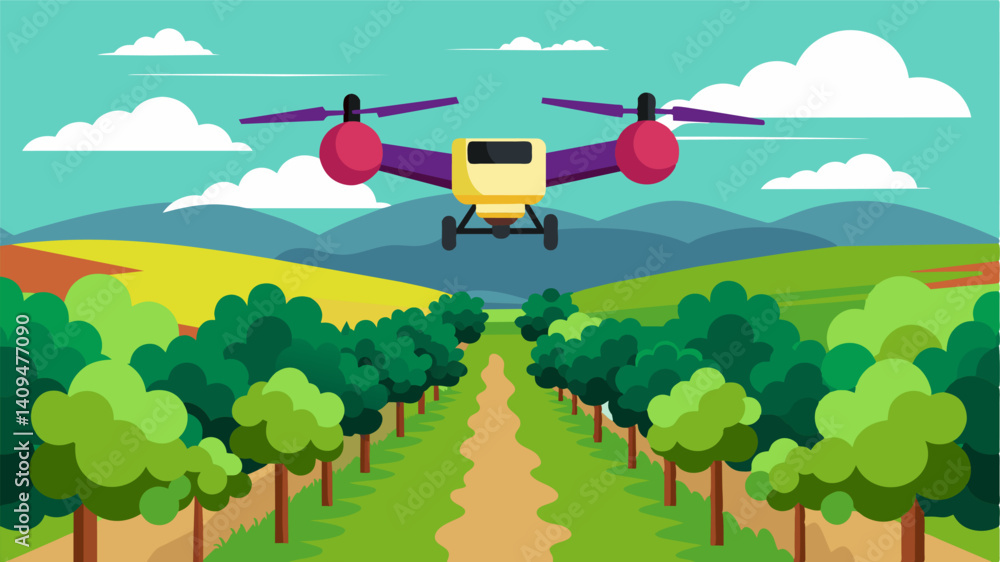 Poster in a vineyard a smart drone is equipped with multispectral sensors that can identify stages of g rip