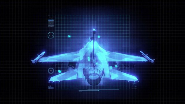 A holographic style aviation themed tech HUD screen with digital overlay and grid detail.