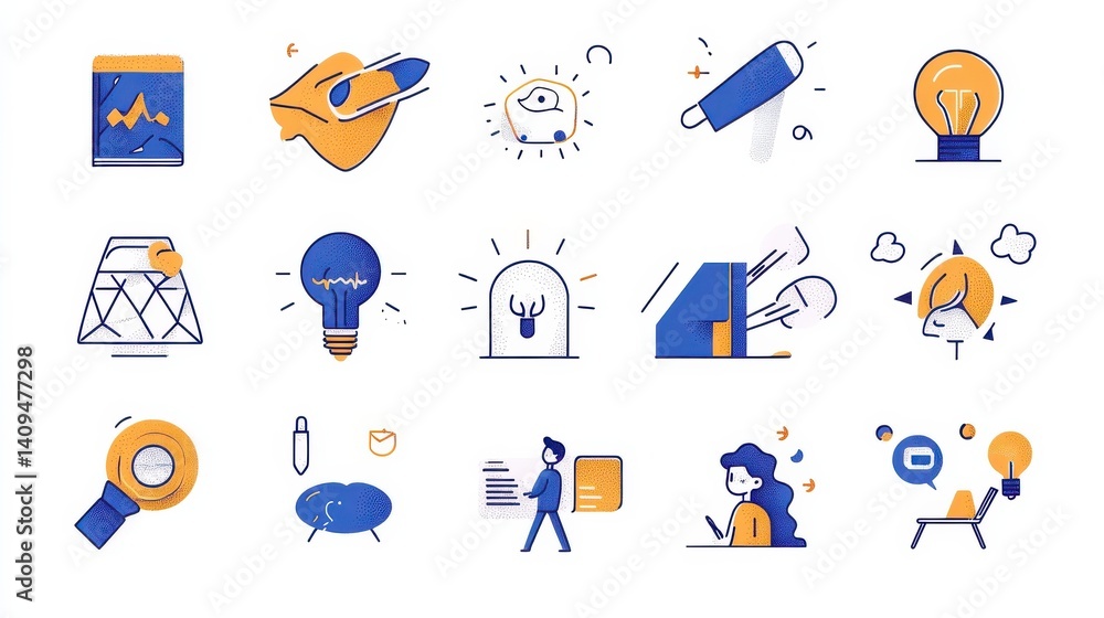 Poster creativity line editable icons set. vector illustration in modern thin line style of inventiveness r