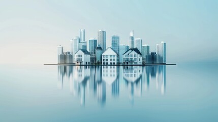 Fototapeta premium Abstract real estate concept with city skyline and residential buildings. minimalist,