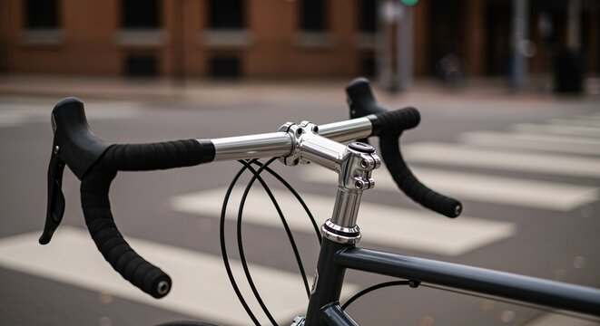 Close-up of a modern road bike handlebars and stem.