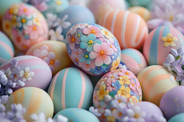 Naklejka premium Intricately Painted Colorful Easter Eggs with Abstract Patterns for Paschal Celebration, Generative AI