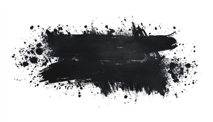 Creative black paint splash with stencil elements, grunge ink strokes, artistic box frame, abstract design with rough textures, isolated on white