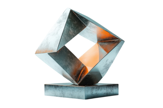 Modern metallic sculpture art abstract design angular form textured on transparent background