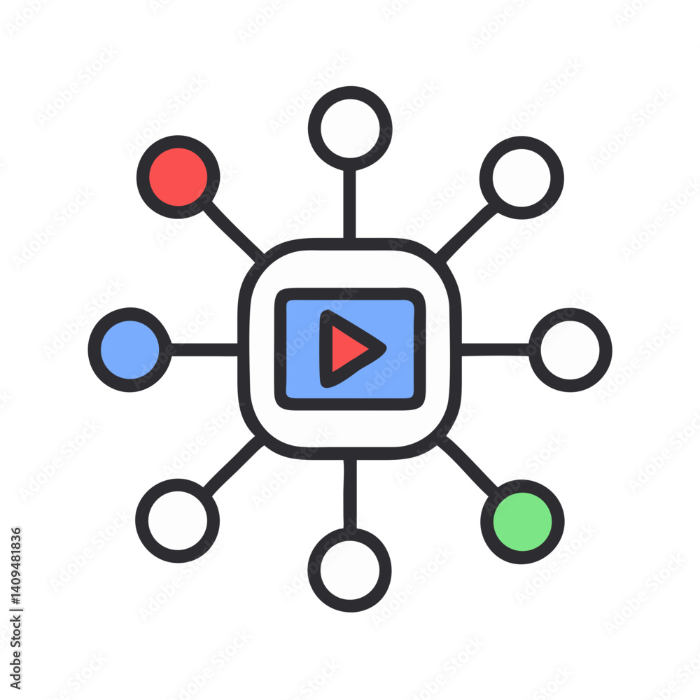 Aufkleber Media Play with Nodes Icon Representing AI Video Processing