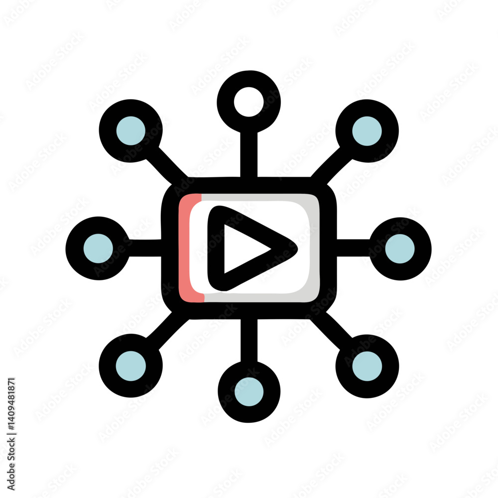 Aufkleber media play with nodes icon representing ai video processing
