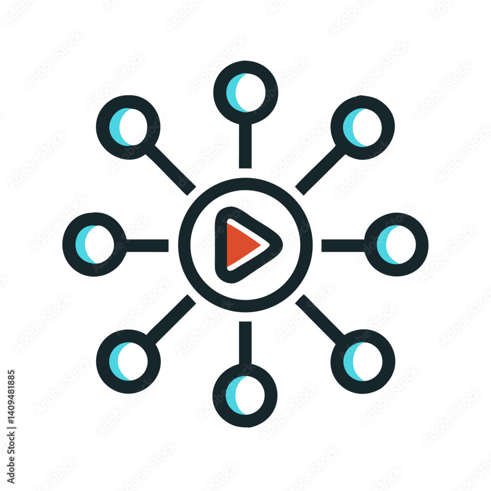 Aufkleber Media Play with Nodes Icon Representing AI Video Processing