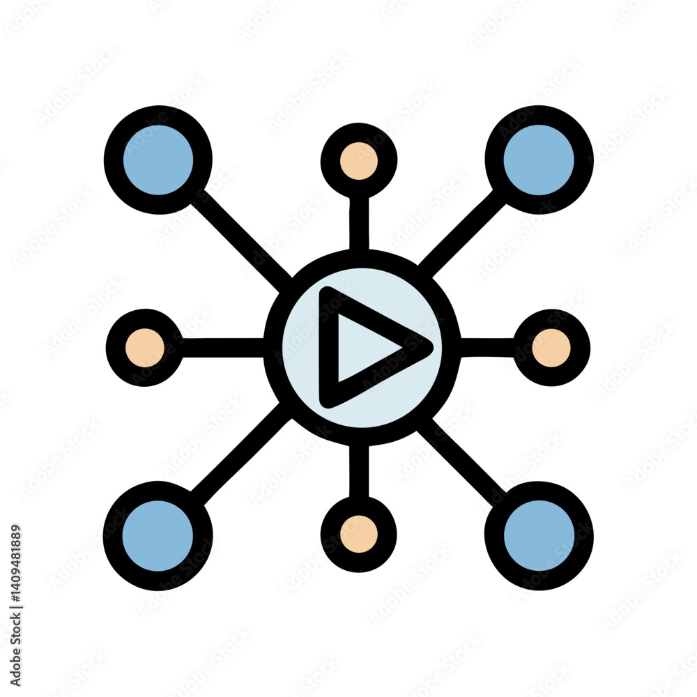 Aufkleber Media Play with Nodes Icon Representing AI Video Processing