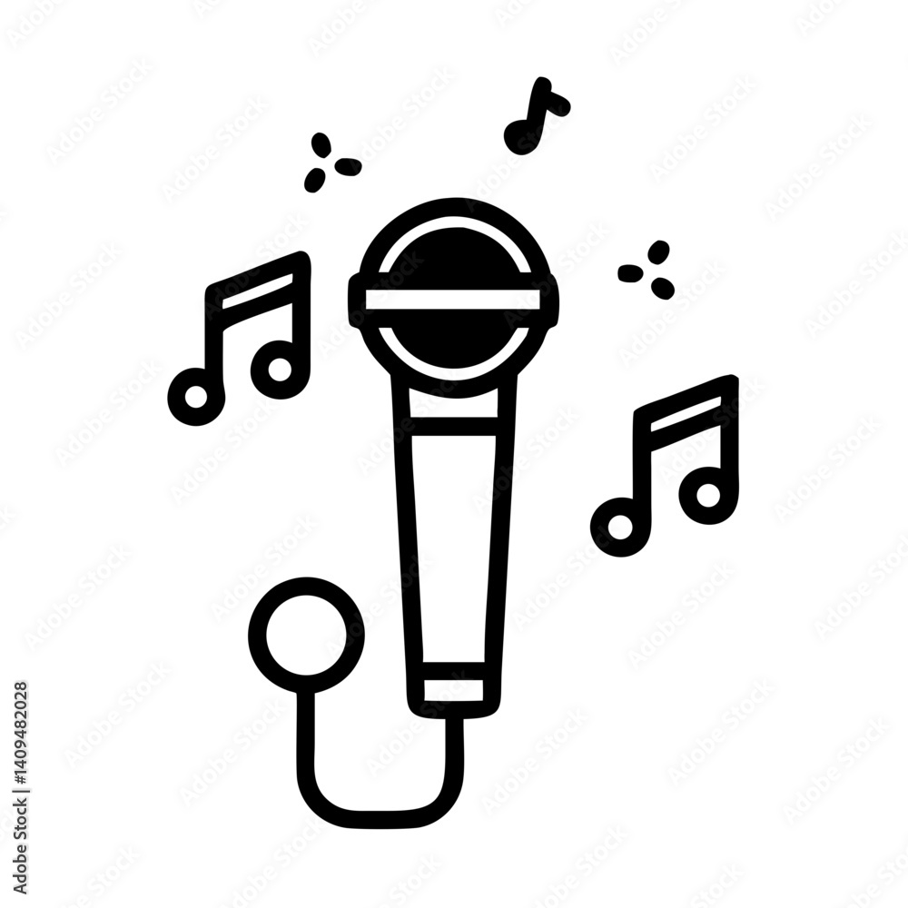 Poster microphone with music notes icon representing party entertainment