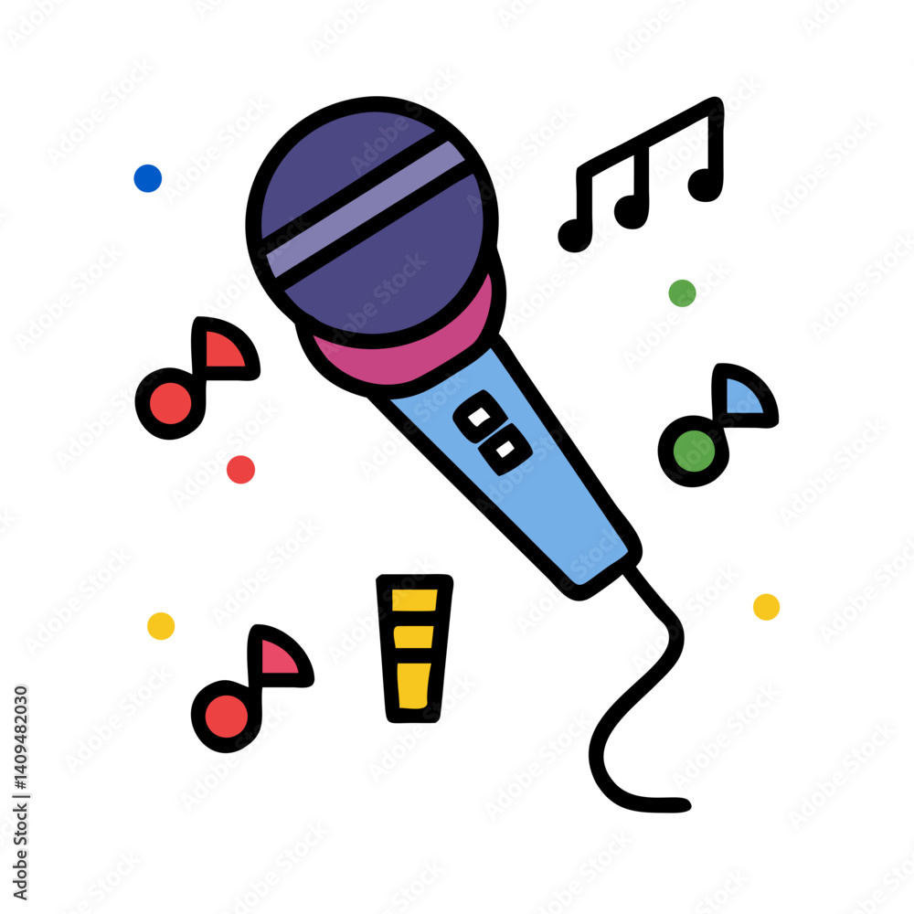 Poster microphone with music notes icon representing party entertainment