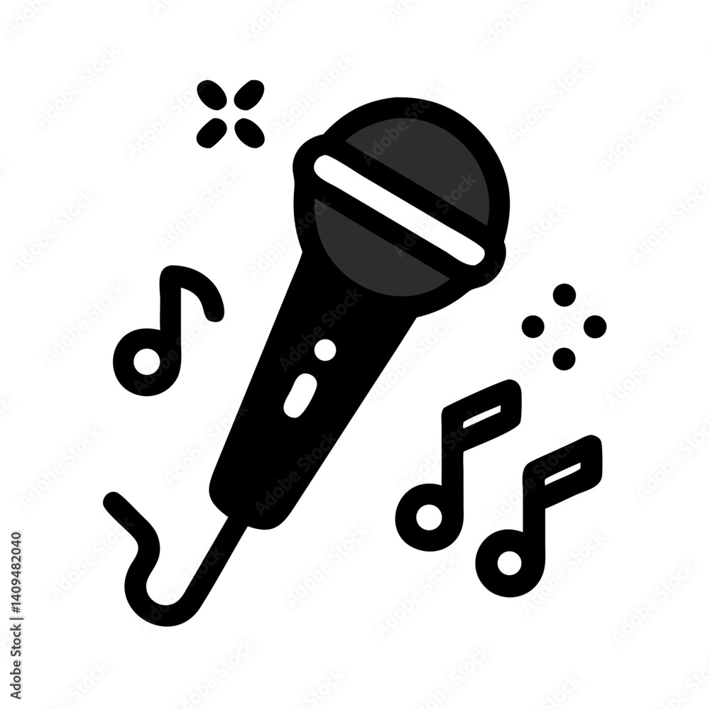 Poster microphone with music notes icon representing party entertainment