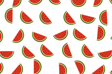 vector background seamless pattern of watermelon sliced and random pattern of watermelon seeds on white background,flat design .