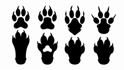 Fototapeta premium set of different animal paw print silhouette vector on white background