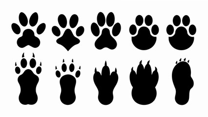 Fototapeta premium set of different animal paw print silhouette vector on white background