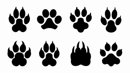 Fototapeta premium set of different animal paw print silhouette vector on white background
